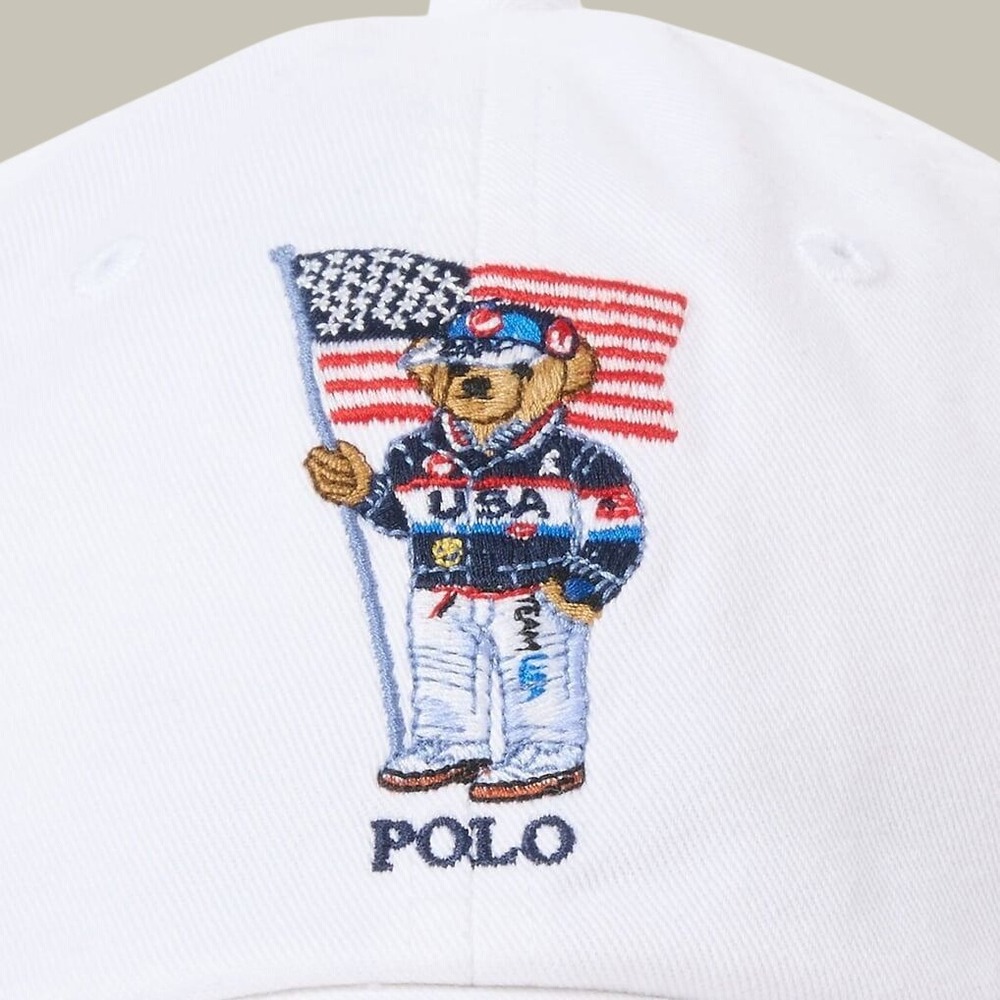 Polo Ralph Lauren Kids White Polo Bear Team USA American Flag Baseball Cap NWT